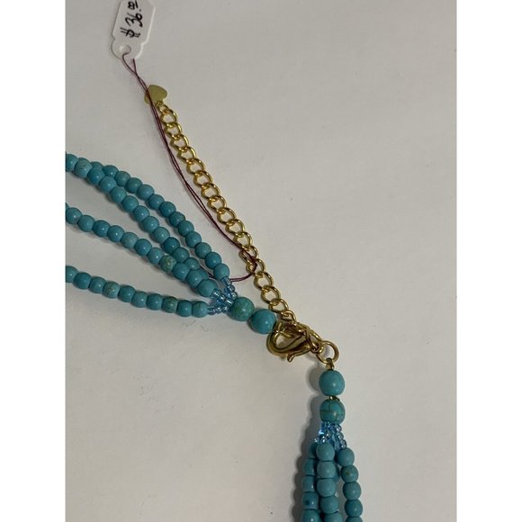 Necklace Turquoise Pearls Brass Seed Beads 4 Strands 29 - 32 Inches - Picture 4 of 4